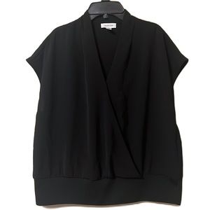 Women’s CALVIN KLEIN, Wrap Front, Sleeveless, V-Neck Top, Black, Size Large
